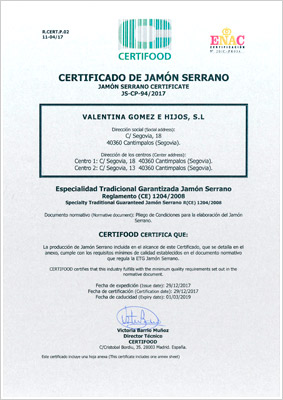 Certificación Jamón Blanco